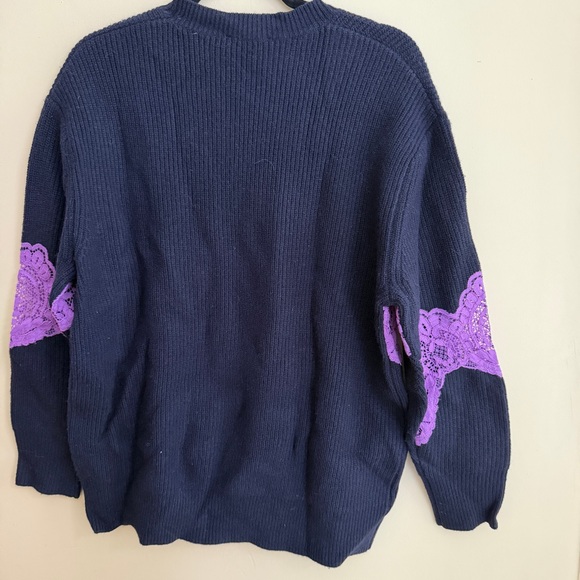 SANDRO Paris Navy & Purple Lace Sweater - Picture 6 of 14